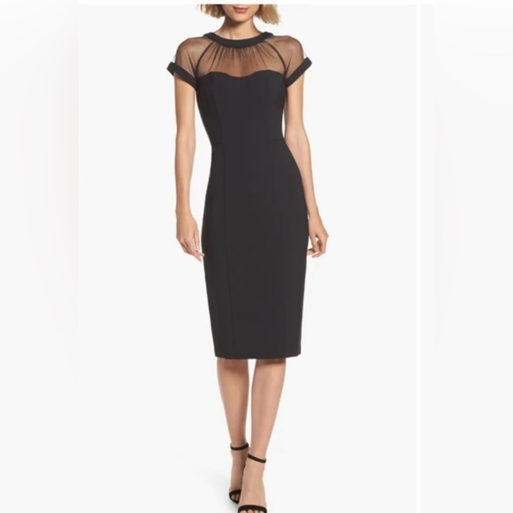 Maggy London-Illusion Yoke Crepe Black Cocktail Dress-Size 8